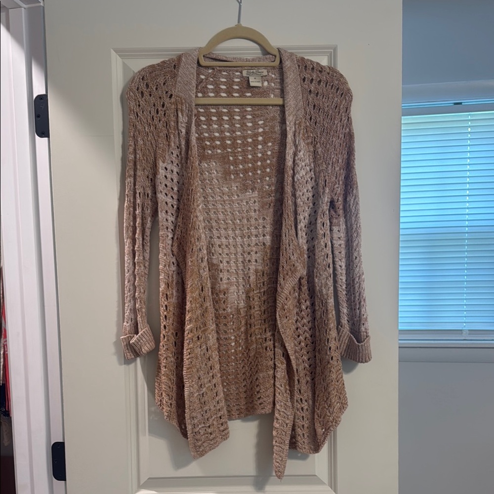 Lucky Brand Brown Open Knit Cardigan with Long Sleeves